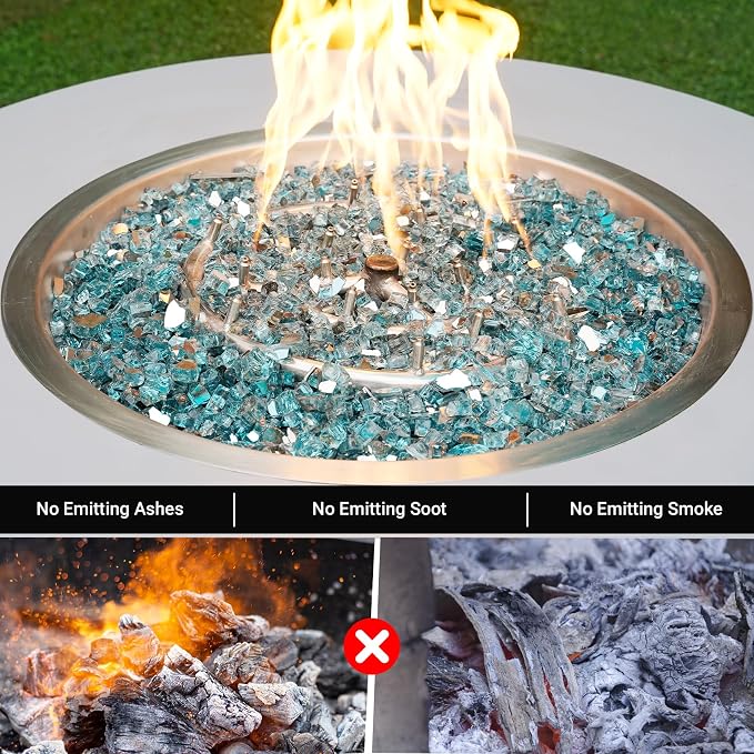 Skyflame 15 Pounds Fire Pit Glass, 1/2 Inch Aqua Blue Reflective Fire Glass for Fire Pit Table/Fireplace/Landscaping