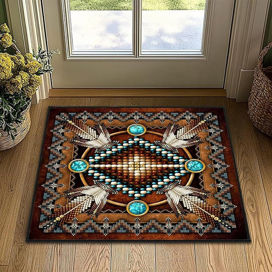 Southwestern Entryway Rug 2x3 Washable Kitchen Rug Ulta-Thin Non-Slip Low Pile Indoor Entrance Door Mat,Aztec Tribal Native American,Western Throw Rugs Vintage Small Accent Rugs for Bathroom,Bedroom