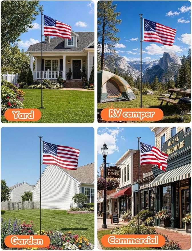 LETSTRY 12 FT In-Ground Flag Pole for Outside House, Heavy Duty Wind Resistant Flagpole with Upgraded 5-Prong Base,Portable Mount Flapoles Kit for Yard, Garden Decor, Residential Commerical, Black