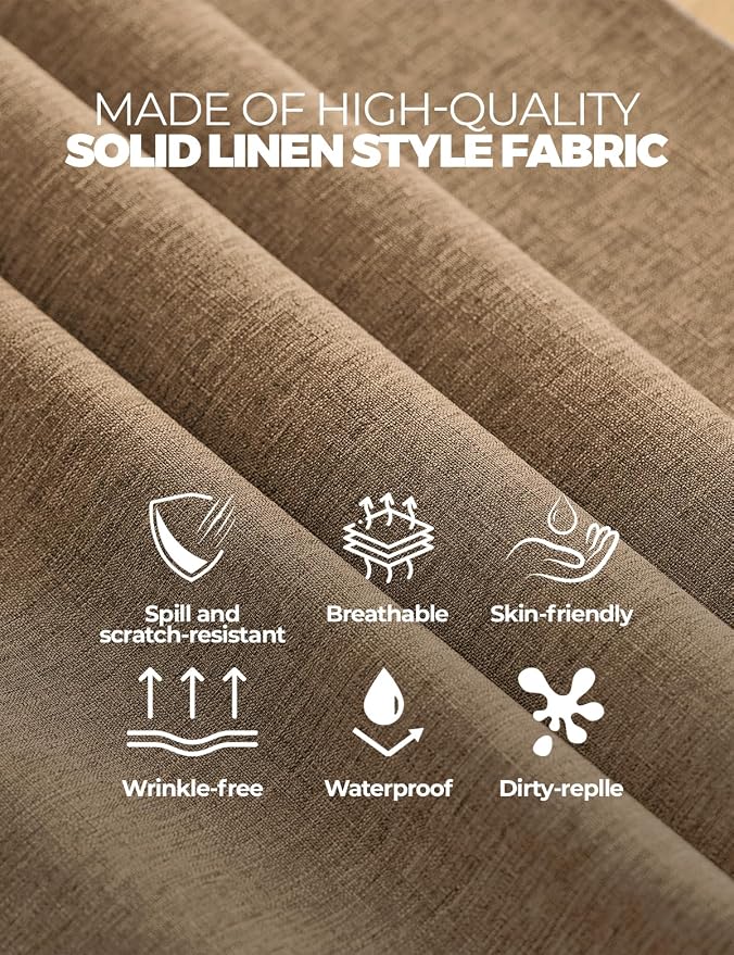 Decorelia Faux Linen Farmhouse Table Cloth 60"x84" for Rectangle Table, Coffee Waterproof Outdoor Washable Cloth Tablecloth for Rectangular Dining Room Kitchen Outdoor Party Restaurant Decor