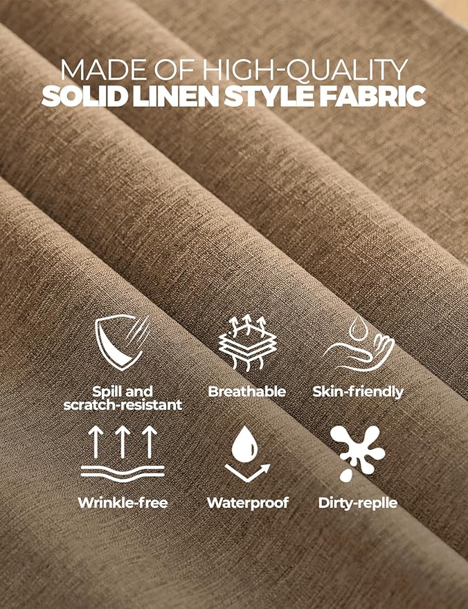 Decorelia Faux Linen Tablecloth for Dining Room, 60 x 104 Inch (8-10 Seats), Coffee