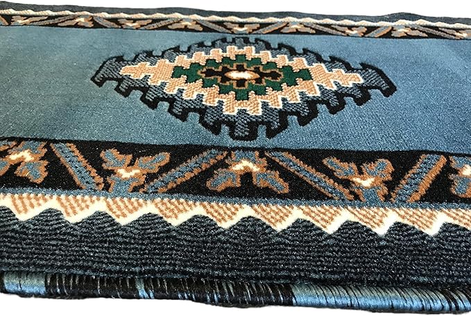 YHSF South West Native American Area Tribal Rug - Blue Green, 2' x 7' | Easy-Clean, Soft & Durable Tribal Rug for Living Room, Bedroom, Kitchen & More - Stain-Proof Runner for Home Decor