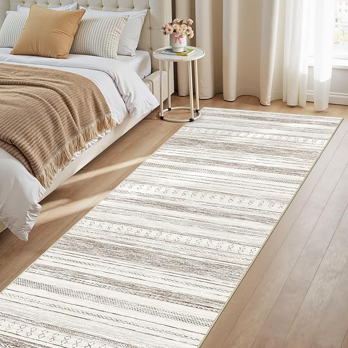 Tortania Area Rug 2x6 Runner Rugs - Washable Soft Neutral Boho Moroccan Farmhouse Rug Indoor Floor Carpet for Living Room Bedroom Kitchen Entryway Under Dining Table Home Office Decor - Cream Brown