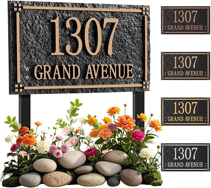 Custom House Address Sign, House Number Plaque Sign for Lawn,Yard,Ground,Driveway,Garden with 2 Stakes,Style 2
