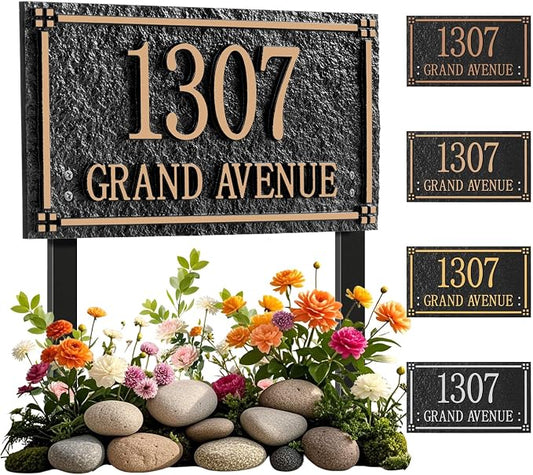 Custom House Address Sign, House Number Plaque Sign for Lawn,Yard,Ground,Driveway,Garden with 2 Stakes,Style 2