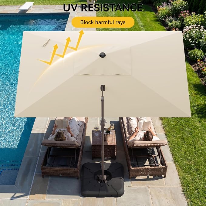 9x12 FT Cantilever Patio Umbrella, Beige Large Rectangular Umbrella | Offset Outdoor Umbrella with 360° Rotation, Heavy Duty Shade Umbrella for Garden Backyard Deck Poolside Courtyard