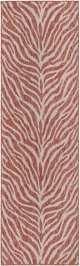 Unique Loom Outdoor Safari Collection Area Rug - Tsavo (2' 11" x 10' Runner, Rust Red/ Ivory)