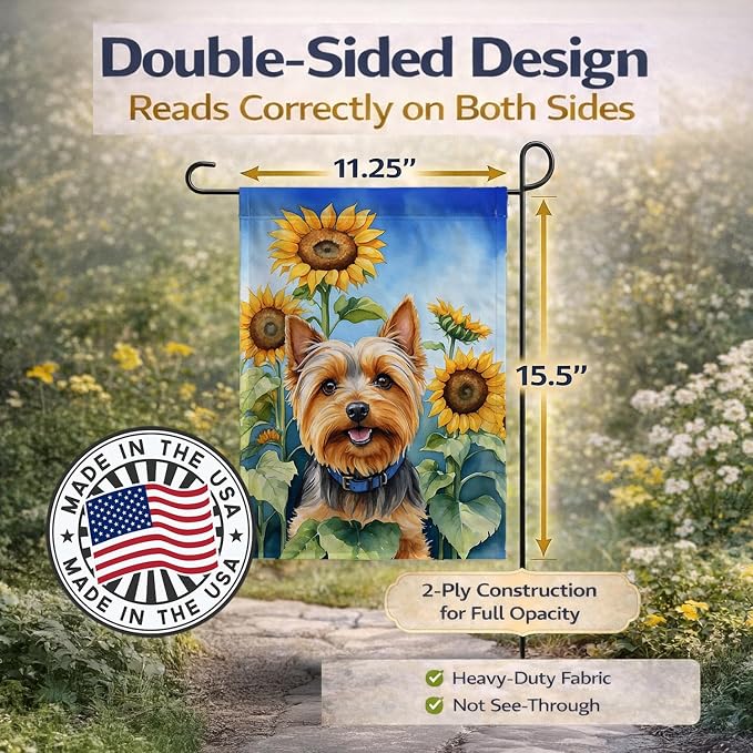 Caroline's Treasures DAC6165GF Silky Terrier in Sunflowers Garden Flag Mailbox Flag Decorative Yard Flag Banner Outside Patio Artwork Yard Flower Beds, Garden Size, Multicolor