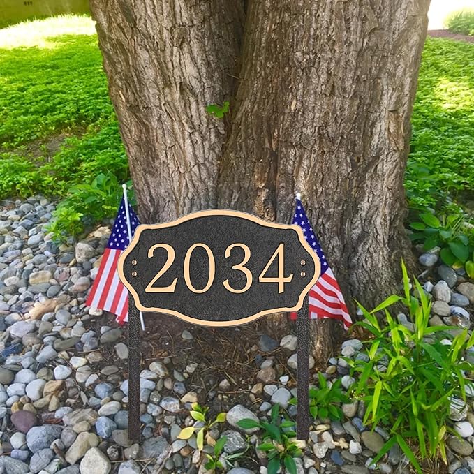 Personalized Address Sign Lawn Mounted - Custom House Number Signs with Metal Stakes for Outside Lawn, House, Yard, Ground, Drive Way, Garden, Free Standing in(Rose Gold)
