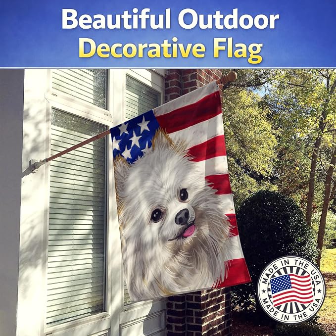 Caroline's Treasures CK6581CHF Japanese Spitz American Flag House Flag Large Porch Sleeve Pole Decorative Outside Yard Banner Artwork Wall Hanging, Polyester, House Size, Multicolor