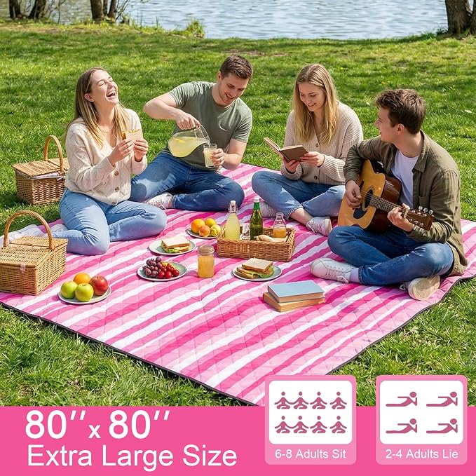 2 in 1 Tote Picnic Blanket Waterproof Outdoor Camping Mat,Large Capacity Beach Blanket 80''x80'' 7 Layers Easy to Foldable and Carry.
