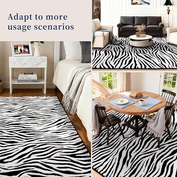 5×7 Ft Area Rugs, Black and White Modern Abstract Rug, Washable Plush Soft Zebra Print Carpet, Non-Slip Non-Shedding Rug for Living Room, Bedroom, Playroom, Home Office Decor