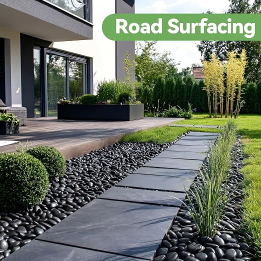 Pulovin 18lbs Decorative Stones, Black Pebbles for Landscaping, Plant Rocks for Pots Outdoor and Indoor, 1"-2" Polished River Rocks for Vase Filler, Garden Decor