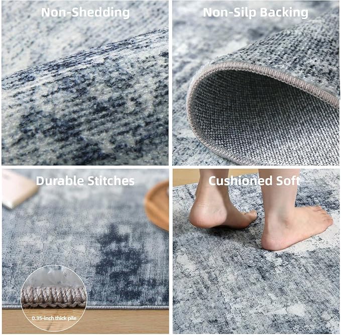 5x7 Area Rugs for Living Room: Machine Washable Rug for Bedroom Non Slip Low Pile Soft Faux Wool Non Shedding Distressed Vintage Boho Carpet for Dining Room Kitchen Nursery Farmhouse Entryway Office