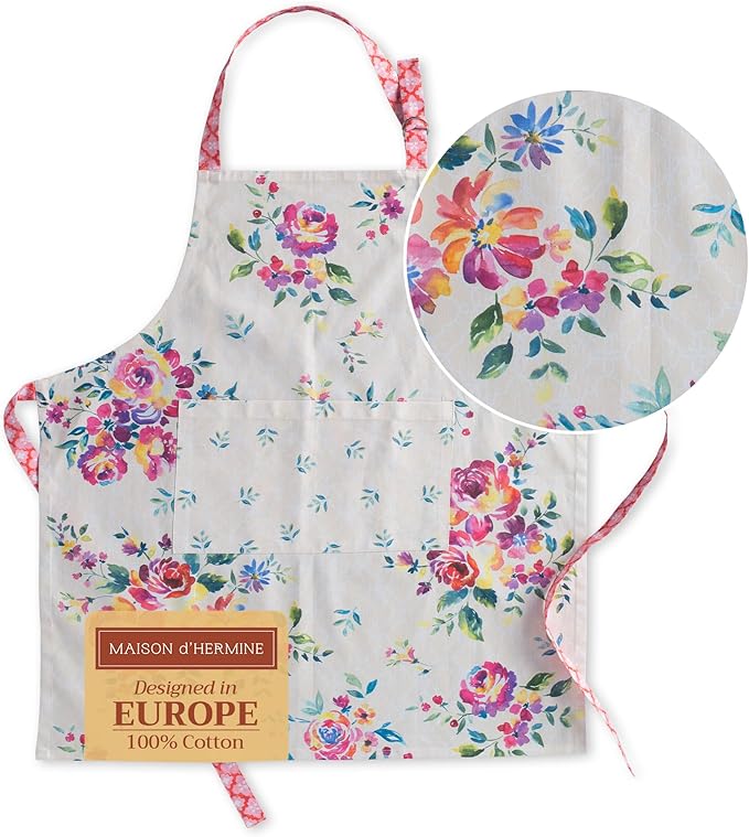 Maison d' Hermine Aprons for women with Pocket 100% Cotton (27.50"x31.50") | Adjustable Neck Strap & long ties Apron Men Chef Wedding Cooking Gardening Server Maid