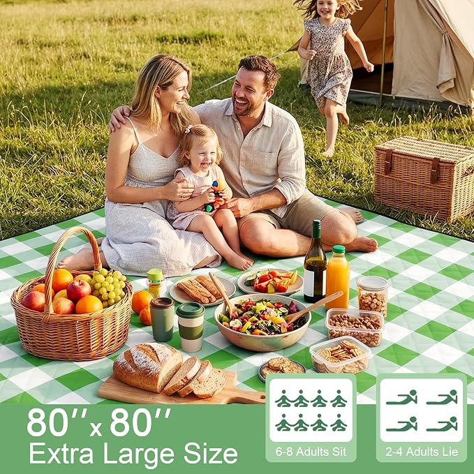 2 in 1 Tote Picnic Blanket Waterproof Outdoor Camping Mat,Large Capacity Beach Blanket 80''x80'' 7 Layers Easy to Foldable and Carry.