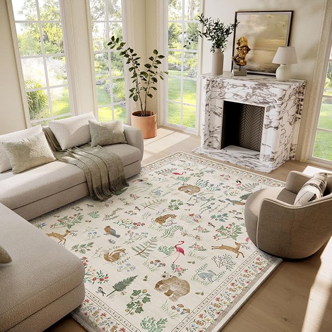 6x9 Area Rugs for Living Room: Washable Bedroom Rug Stain Resistant Non Slip Low Pile Soft Lightweight Soft Carpet Rugs for Kitchen Dining Room Farmhouse Nursery Kids Room Home Office Indoor