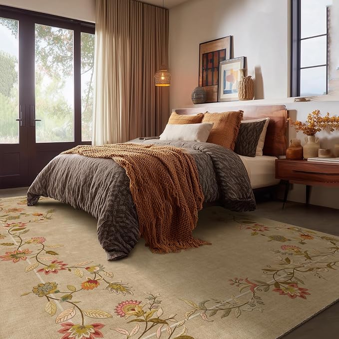 5x7 Area Rugs for Living Room: Washable Bedroom Rug Stain Resistant Non Slip Low Pile Soft Faux Wool Lightweight Rugs for Dining Room Kitchen Farmhouse Nursery Entryway Home Office Indoor