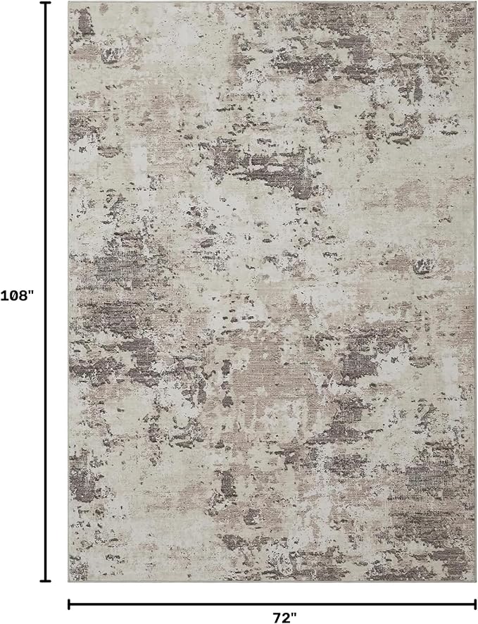 ROYHOME Modern Abstract Area Rug 6x9 Non Slip, Brown Grey | Non Shedding Rug Low Pile Stain Resistant for Bedroom Living Room