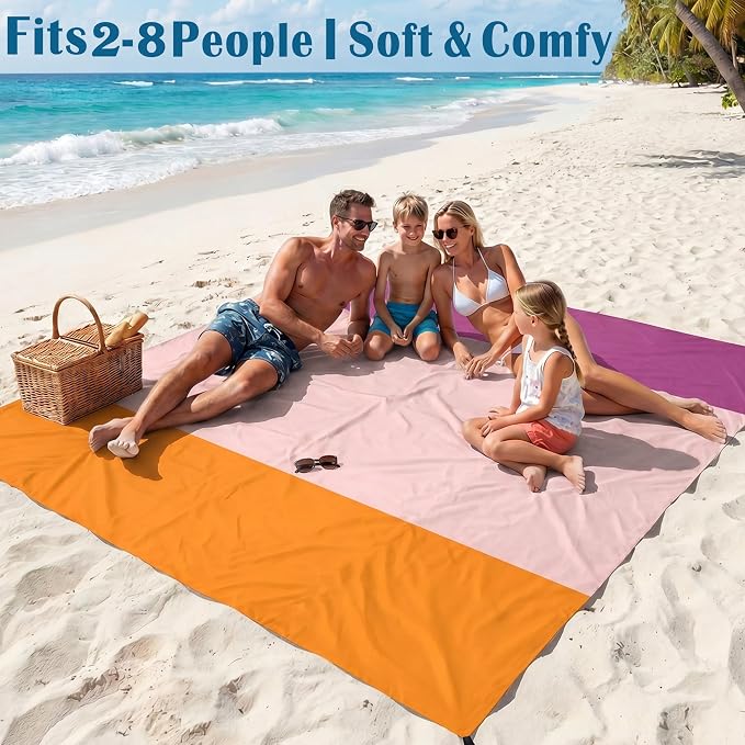 Famstar Beach Blanket Oversized Extra Large 78"X81"/10'X9',Waterproof Sandproof Beach Blanket 2-8 Adults Lightweight Durable for Travel Camping Hiking Picnic