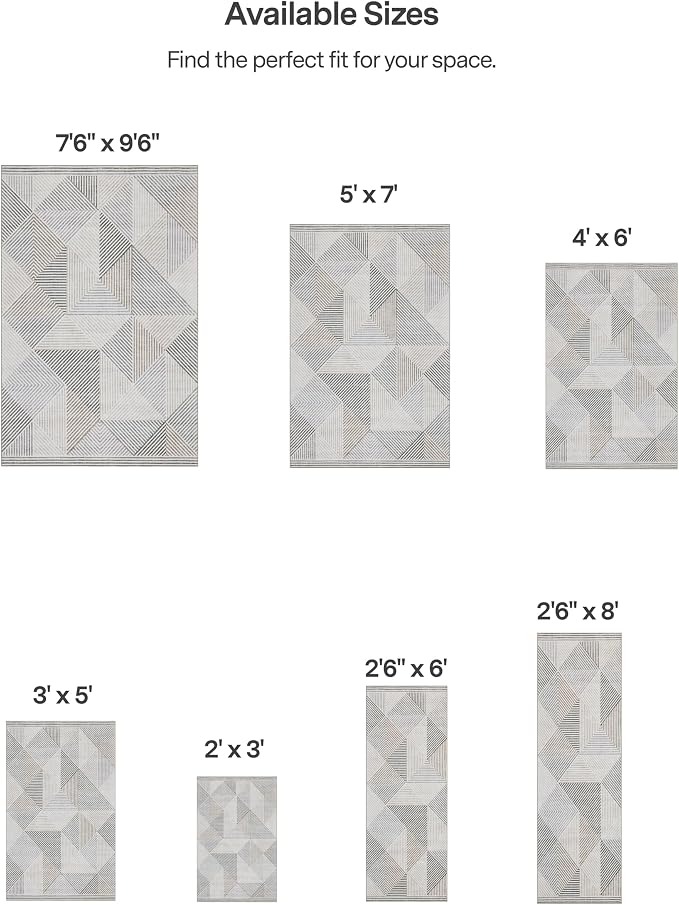 Machine Washable Area Rug Runner - Living Room Bedroom Bathroom Kitchen Entryway Office - Padded Low Pile Stain Resistant Premium - Modern Geometric Contemporary - Miles - Beige 2'6"x6'