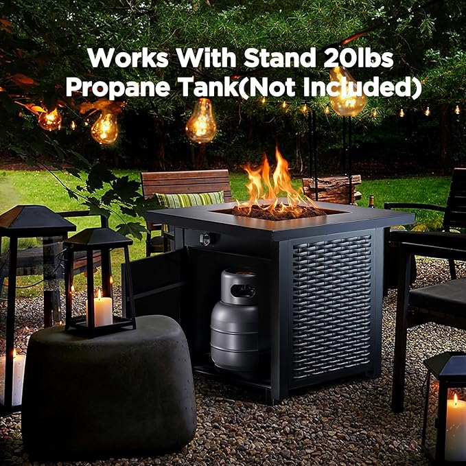Ciays Propane Fire Pits 28 Inch Outdoor Gas Fire Pit, 50,000 BTU Steel Fire Table with Lid and Lava Rock, Add Warmth and Ambience to Gatherings and Parties On Patio Deck Garden Backyard