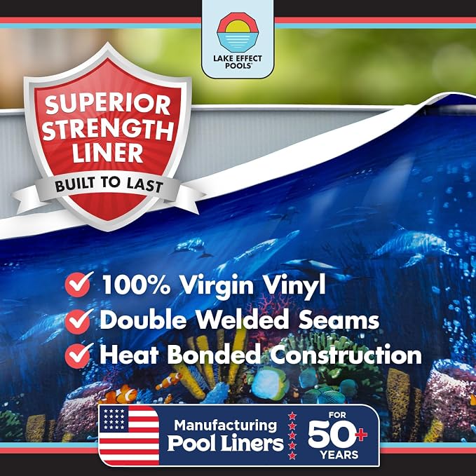 Lake Effect Pools 'Bermuda' 27 ft Round Above Ground Swimming Pool | 48 Inch Walls | 6" Steel Top Ledge | Bundle Includes: 25 Gauge Overlap Liner & Widemouth Skimmer
