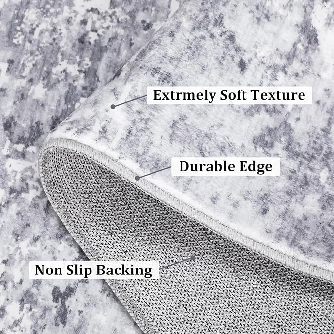 ROYHOME 6x9 Modern Abstract Area Rug Non Slip Non Shedding Low Pile Stain Resistant Rug Soft Carpet for Bedroom Living Room, Light Grey