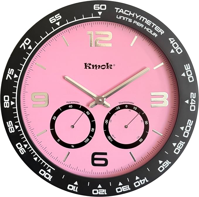 16" Silent Wall Clock, Pink, 3D Raised Numbers | Battery Operated, Indoor Home Decor, Easy to Read Large Dial, Plastic Frame with Glass Cover, Silent Sweep Movement