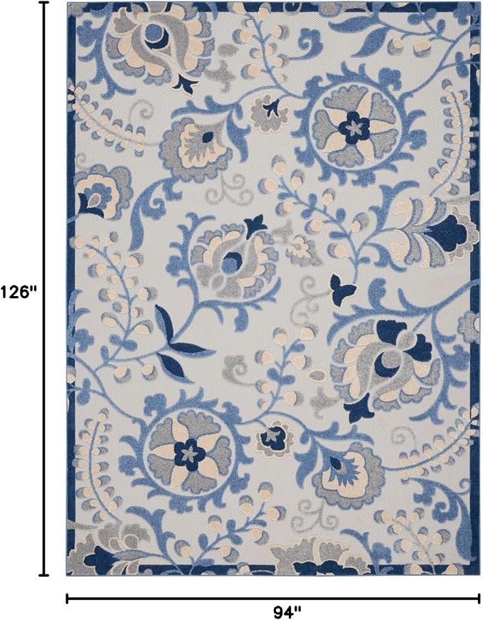 Nourison Home Aloha Blue Grey 7'10" x 10'6" Area Rug - Easy Clean, Non Shedding, Bed Room, Living Room, Dining Room, Kitchen (8' x 11')