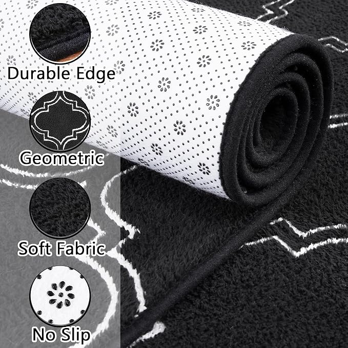 Chicrug 5x7 Shag Geometric Modern Area Rug for Bedroom Living Room | Memory Foam Indoor Carpet, Fluffy Rug for Bedside Room for Family Girls Kids Play Mat, Black and White