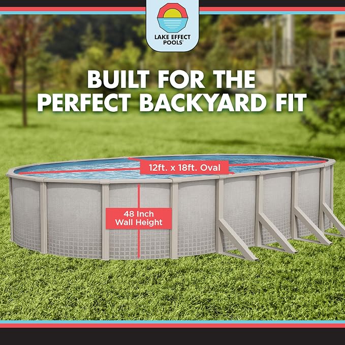 Lake Effect Pools 'Impressions' 12 ft x 18 ft Oval Above Ground | Swimming Pool | 48 Inch Resin Protected Steel Sided Walls | Bundle Includes: 25 Gauge Overlap Liner & Widemouth Skimmer