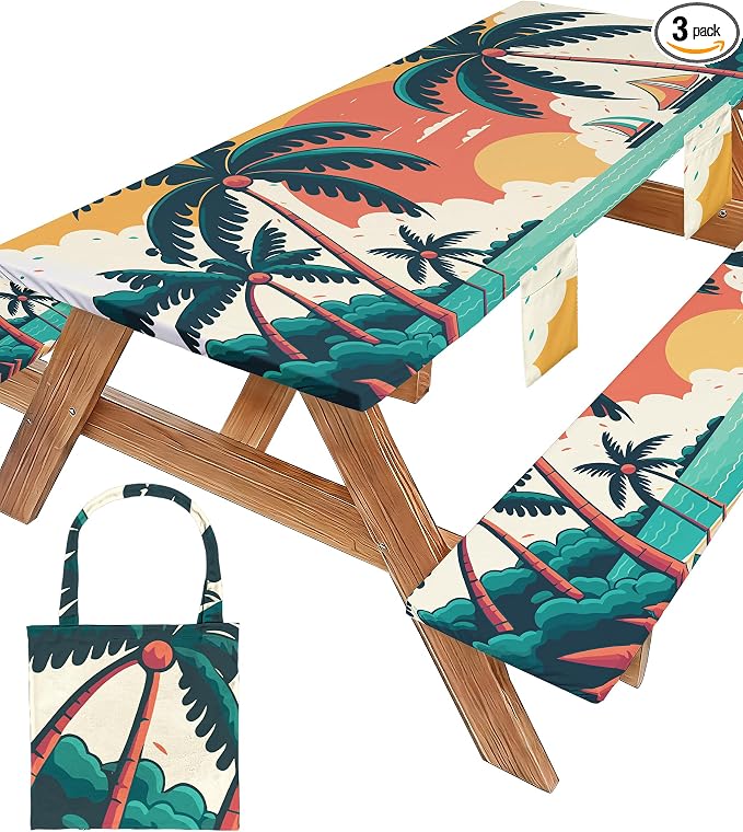 Picnic Table Cover with Bench Covers Table Cloth Tablecover Camping Essentials Camp Tools Camper Ideas Outdoor Beach Summer Accessories Must Haves Motorhome Trailer Road Trip Tent Rv Travel Supplies