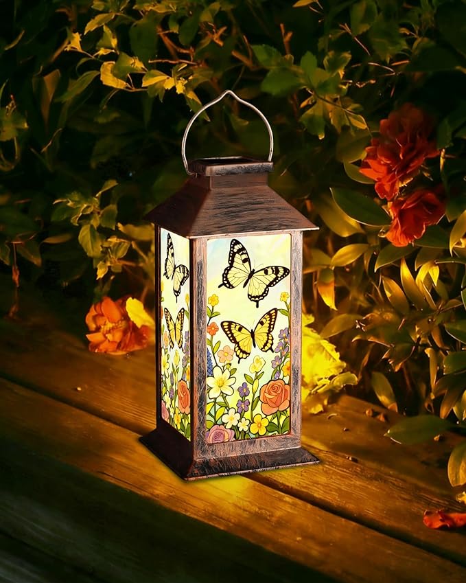 Butterfly Solar Lanterns Outdoor Waterproof Garden Decor Birthday Gifts for Women Mom Grandma Sister, Hanging LED Plastic Solar Lights Outside Decorative for Yard Patio Backyard Lawn Decorations