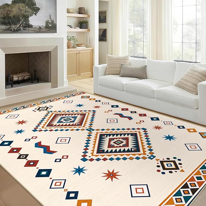 Moroccan Area Rug 5x7 for Living Room Boho Geometric Western Tribal Rug Soft Southwestern Washable Rugs Non Slip Low Pile Carpet for Bedroom Dining Room Home Office