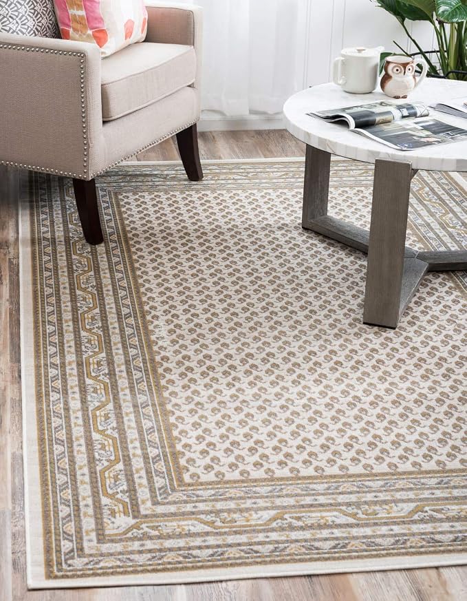Unique Loom Williamsburg Collection Traditional Border with Dotted Center Area Rug, Rectangular 8' 0" x 10' 0", Beige/Yellow