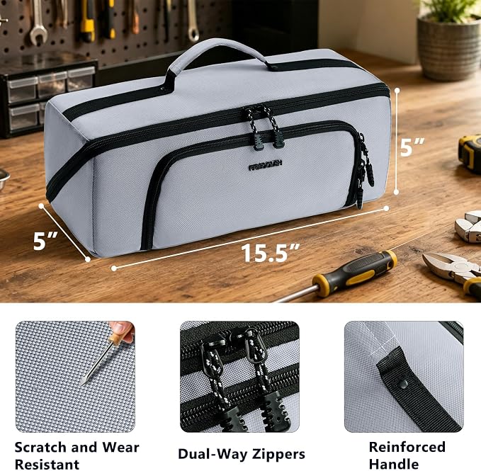 Tool Bag Organizer for Electrician & Technician, Portable Wide-Open Tool Tote with Multi Compartments, Heavy Duty Tool Storage Bag for HVAC, Plumbing, Garage & Home Repair Tools, Handyman