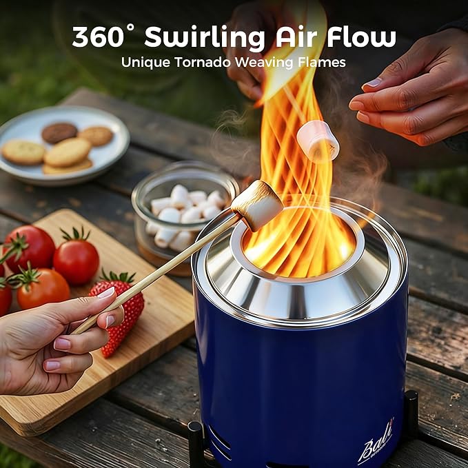 BALI OUTDOORS 6.5 inch Tabletop Fire Pit Round, Stainless Steel Table Top Firepit Small, Outdoor Smokeless Firepit Portable, Blue