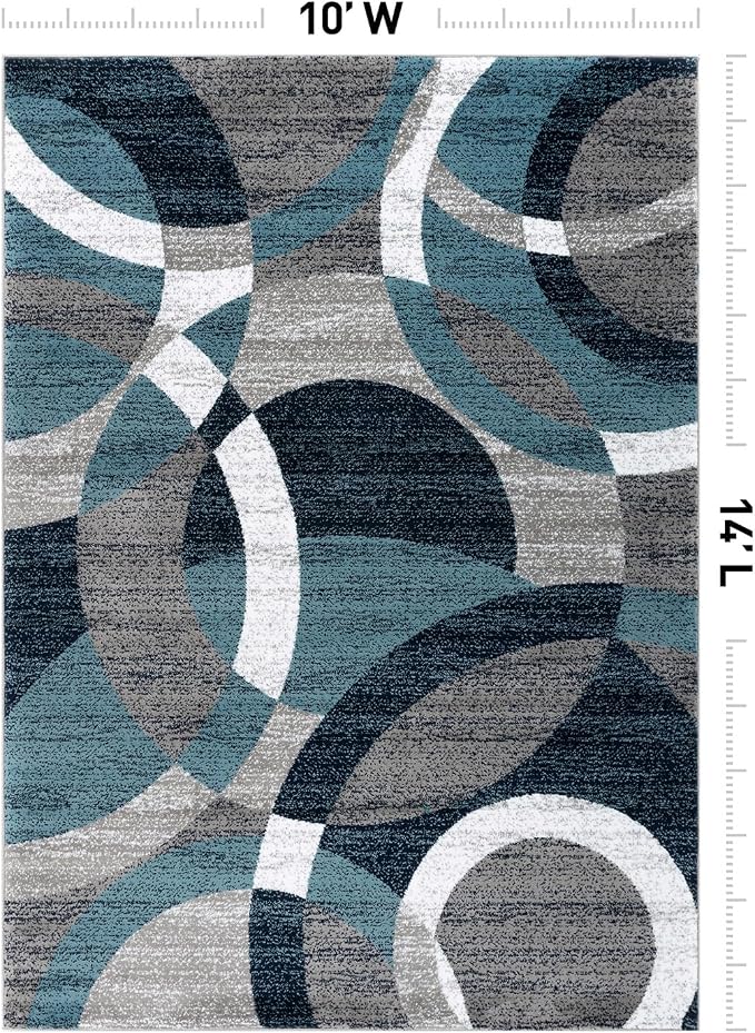 Rugshop Abstract Circles Contemporary High Traffic Area Rug Blue 10' x 14' | Rectangular, Size 10' x 14', Living Room, Bedroom, Dining Room, Home Office, Kitchen, Entryway, Hallway, Nursery, Kids Room