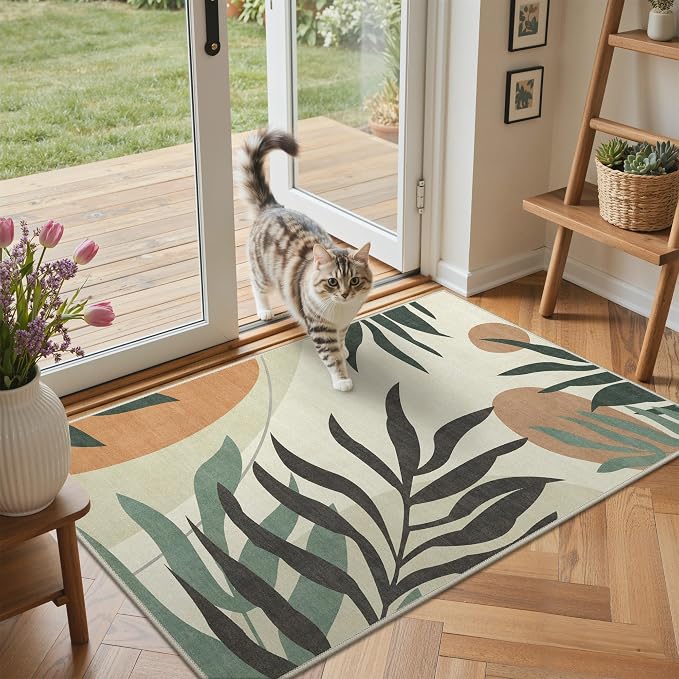 GENIMO Outdoor & Indoor Area Rug 3'x5', Waterproof, Non-Shedding, Easy Cleaning, Leaf Mat for Patio, Living Room, Balcony, Dining Room, RV, Deck, Bedroom, Camping, Outside Carpet, Beige Grey