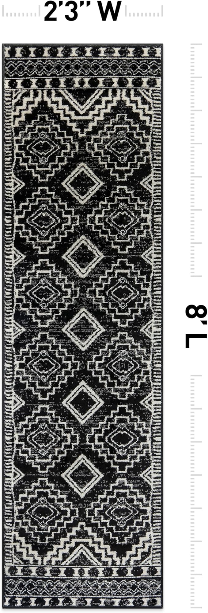 Rugshop Southwestern Geometric Tribal Boho Runner Rug Soft Black 2' 3" x 8' | Size 2' 3" x 8', Living Room, Bedroom, Dining Room, Home Office, Kitchen, Entryway, Hallway, Nursery, Kids Room, Guest Room