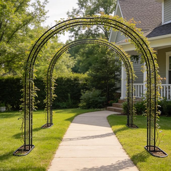 Metal Garden Arch, 98.5" W x 90.5" H Heavy Duty Metal Garden Arch Trellis for Climbing Plants