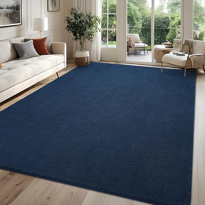 5x7 Navy Blue Area Rug Modern Aesthetic Minimalist | Washable Memory Foam, Low Pile Non Slip Indoor Carpet for Living Room Bedroom Office Classroom College Dorm Room Home Decor