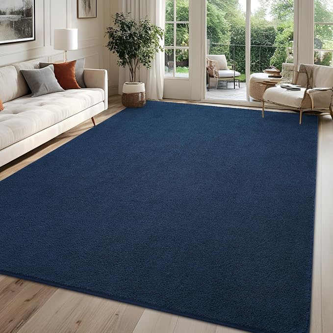 7x10 Navy Blue Area Rug Modern Aesthetic Minimalist | Washable Memory Foam, Low Pile Non Slip Indoor Carpet for Living Room Bedroom Office Classroom College Dorm Room Home Decor