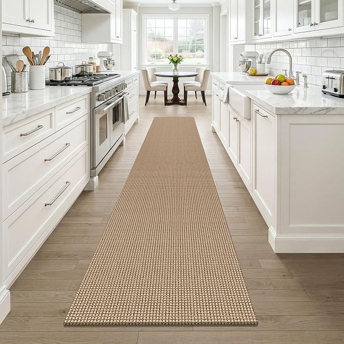 KOZYFLY Boho 2x12 Runners Rugs for Hallway, Long Washable Runner Rug, Woven Non Slip Kitchen Runner, Braided Entryway Rug, Floor Carpet for Entry, Aisle, Hall, Orange Beige/Tan/Brown