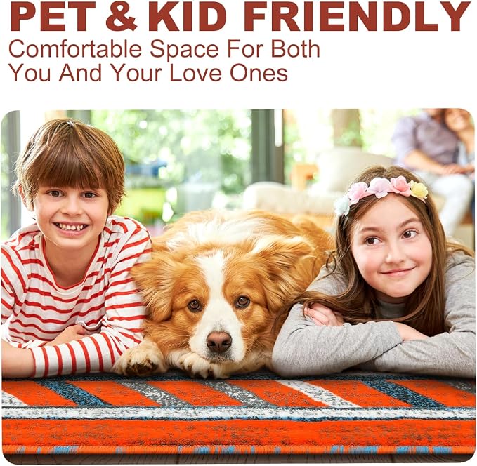 YHSF Southwestern Area Rug - Anti Static & Washable - Orange, 2 ft x 3 ft | Soft Native American Tribal Floor Rugs for Living Room, Bedroom, Hallways, and More - Easy-to-Clean Home Decors