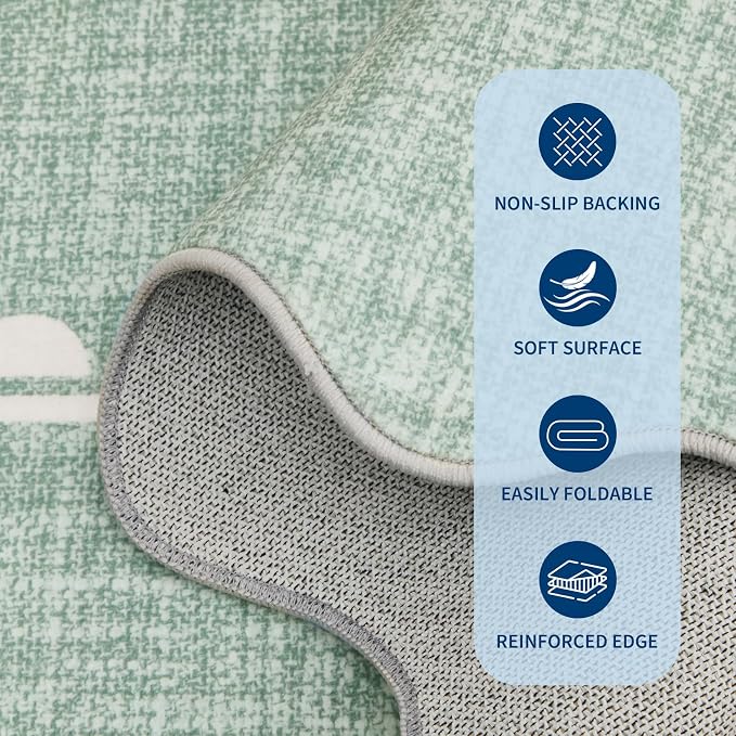 GarveeHome Scalloped Bow Rug 8x10 Washable Rugs for Living Room, Sage Green | Non Slip Soft Low Pile Indoor Large Carpet for Nursery Girls Bedroom Decor Hallway Kids Room College Dorm Playroom