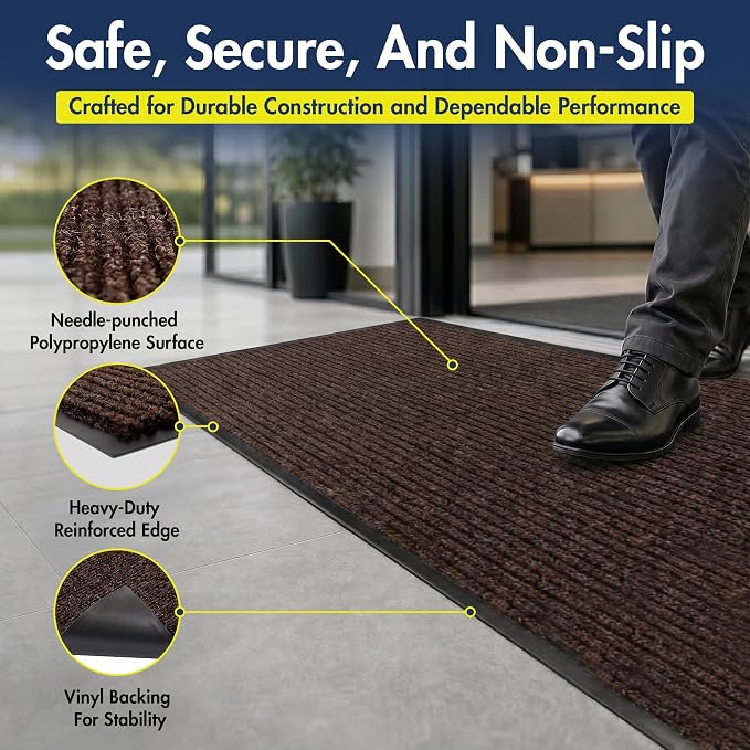 Notrax 109 Industrial Door Mat, 3' x 5' Entrance Mat, Heavy Duty Commercial Rugs for Entryway, Welcome Lobbies, Garage, and Mudroom, Made in the USA, Brown, Brush Step 109S0035BR