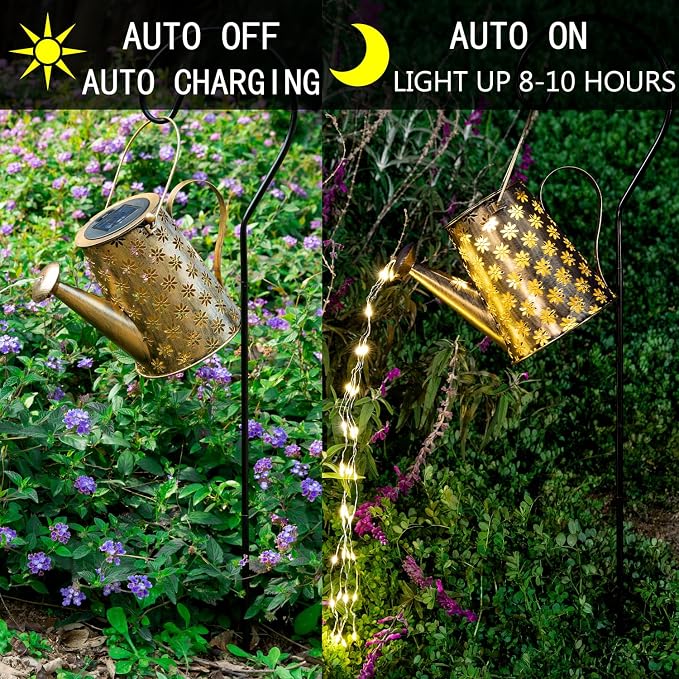 JIAJIAMEI Solar Watering Can Lights Flower Outdoor Garden Decor, Large Waterproof Cascading LED Hanging Solar Lights Gifts for Mom Grandma Women Birthday Mother's Day - Yard Porch Patio Backyard