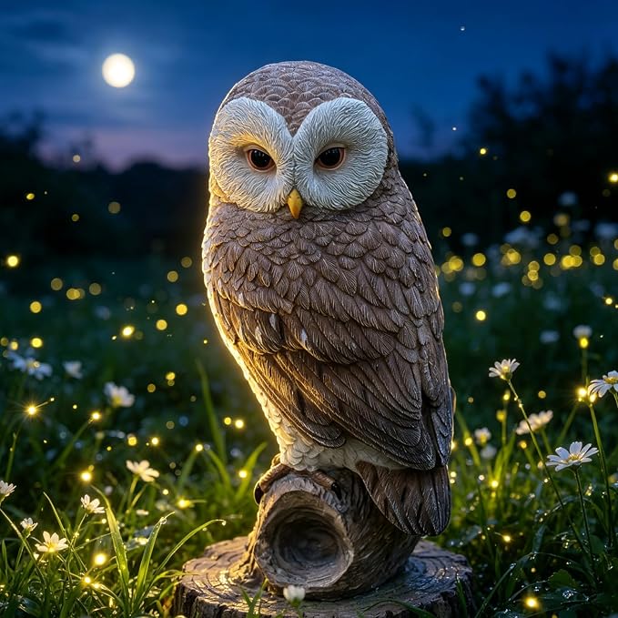 Owl Outdoor Statues Garden Yard - Decoration Home Decor Indoor Desk Tabletop Collectible Figurines Ancient Retro Collection 11" x4.5" x5 Inch